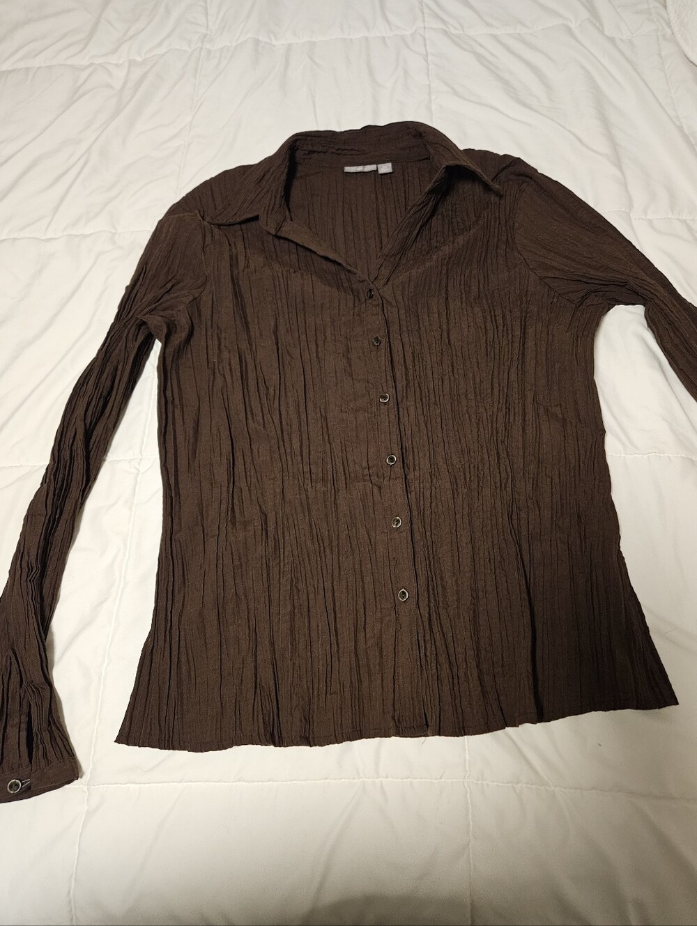 Apt 9 Shirt Womens XL Petite Brown Pleated Button Up Career Blouse Top